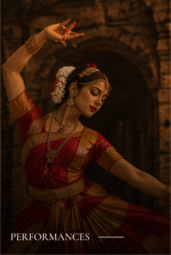 Performances: a dancer in a red and gold traditional dress
